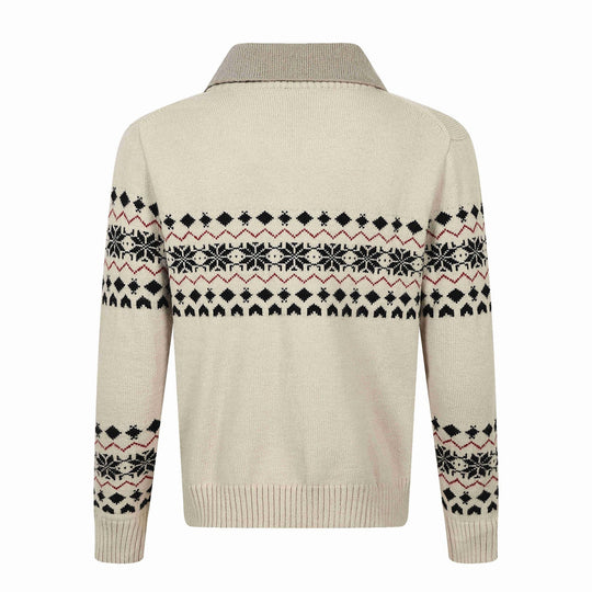 Herren Norweger-Strickpullover mit V‑Ausschnitt und kontrastierendem Hemdkragen Nord Taschen