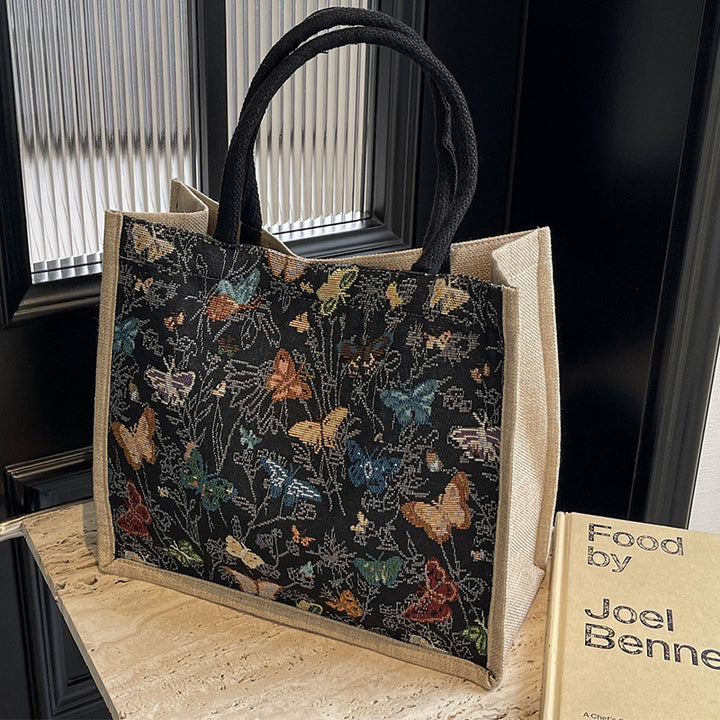 Damen Jute-Tragetasche mit floralen Schmetterlingsmotiven Nord Taschen
