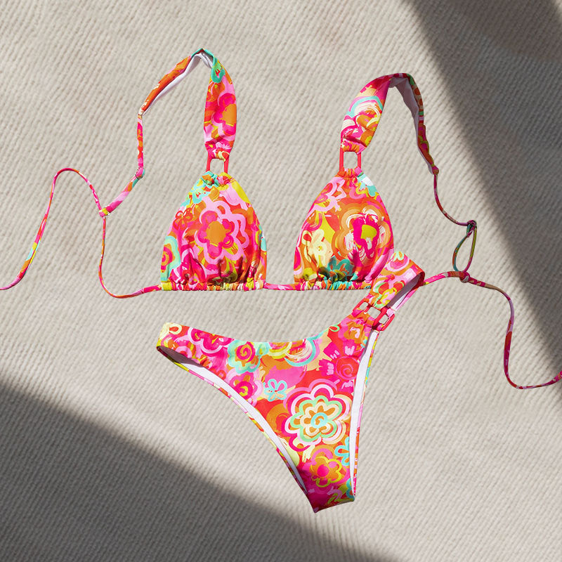 Damen Triangel-Bikini mit verstellbaren Trägern und floralem Design Nord Taschen