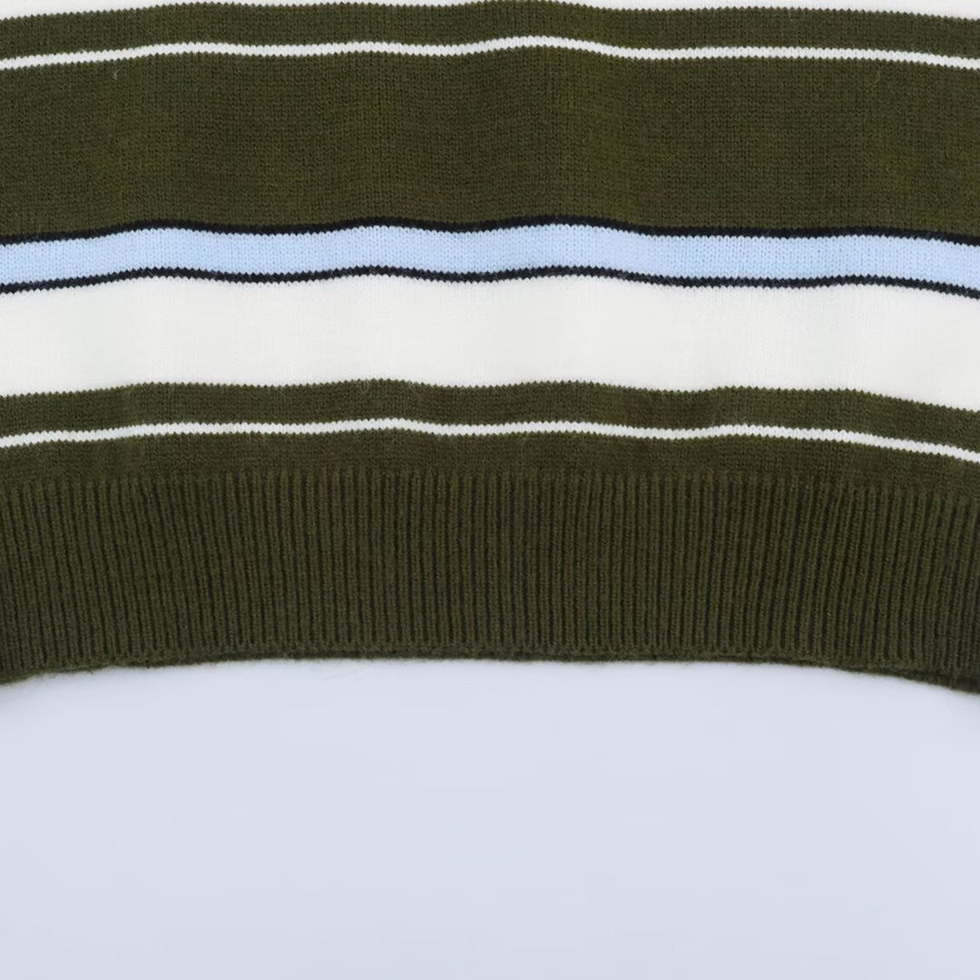 Damen Gestreifter Polokragen-Pullover mit Knopfleiste und Rippbündchen Nord Taschen