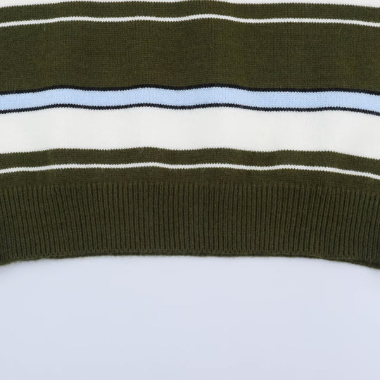 Damen Gestreifter Polokragen-Pullover mit Knopfleiste und Rippbündchen Nord Taschen