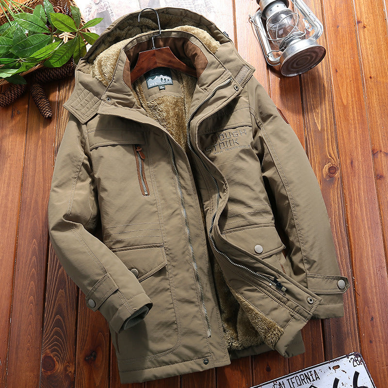Herren wärmender Canvas-Fieldparka mit Teddyfutter, Kapuze und multifunktionalen Utility‑Taschen Nord Taschen