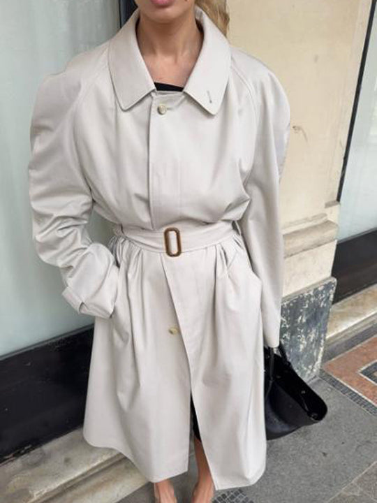 Damen Midilanger Trenchcoat im Cocoon‑Cut mit Bindegürtel und Raglanärmeln Nord Taschen