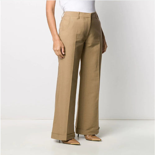 Damen Hochtaillierte Weite Tailoring‑Hose mit Bügelfalte und Aufschlag Nord Taschen