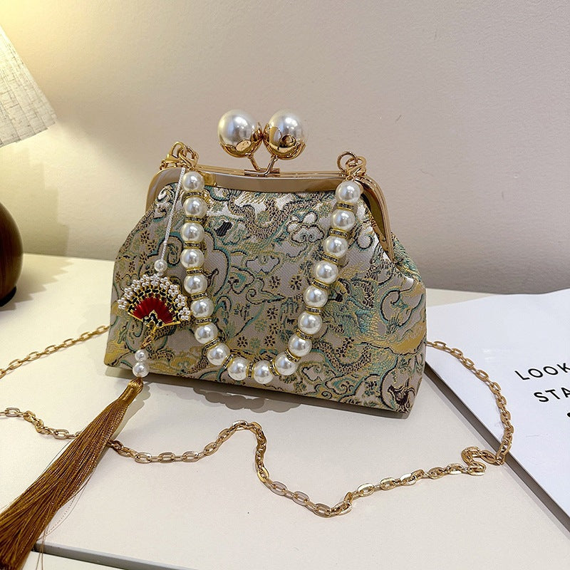 Damen elegante Clutch-Tasche mit floralem Muster und Perlenakzenten Nord Taschen