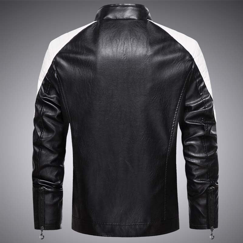 Herren Biker-Lederimitatjacke im Racing-Stil mit Stehkragen und Reißverschlusstaschen Nord Taschen