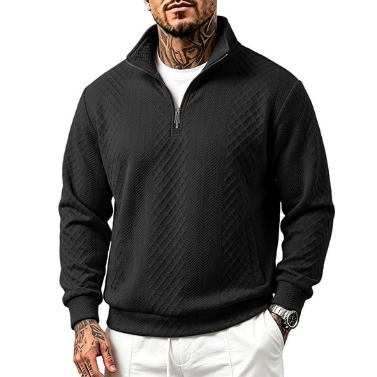 Herren Texturierter Halbzip-Pullover mit Stehkragen und Strukturmuster Nord Taschen