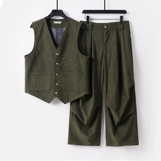 Herren Zweiteiliges Weste‑und Bundfaltenhose-Set im modernen Workwear-Stil Nord Taschen