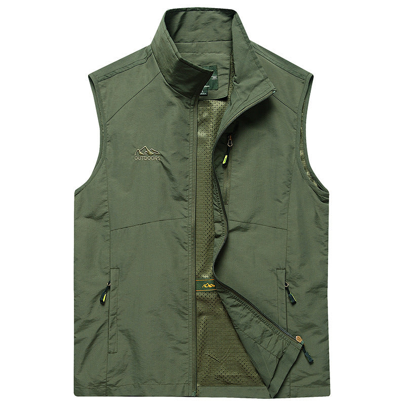 Herren ultraleichte atmungsaktive Outdoor‑Trekkingweste mit Mesh‑Futter, Stehkragen und Mehrfach‑Reißverschlusstaschen Nord Taschen