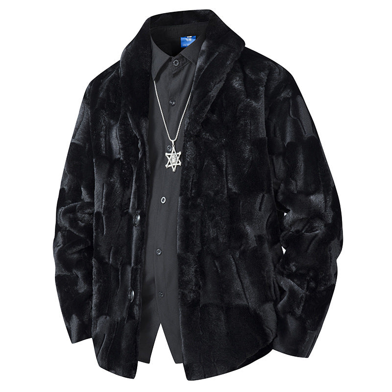 Herren Luxuriöse Kurzblazer‑Jacke aus Kunstfell mit Schalkragen Nord Taschen