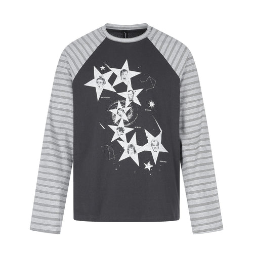 Herren Langarmshirt im Raglanstil mit großflächigem Stern-Print und gestreiften Ärmeln Nord Taschen