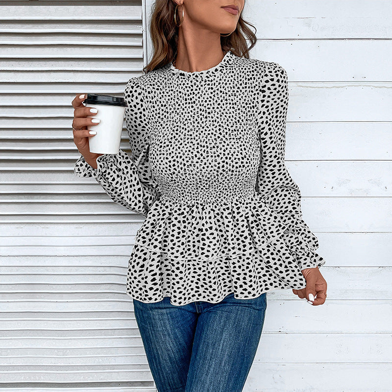 Damen Gesmokte Volant-Bluse mit Rüschen-Taille und langen Ärmeln Nord Taschen