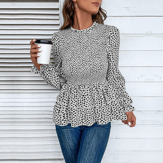 Damen Gesmokte Volant-Bluse mit Rüschen-Taille und langen Ärmeln Nord Taschen