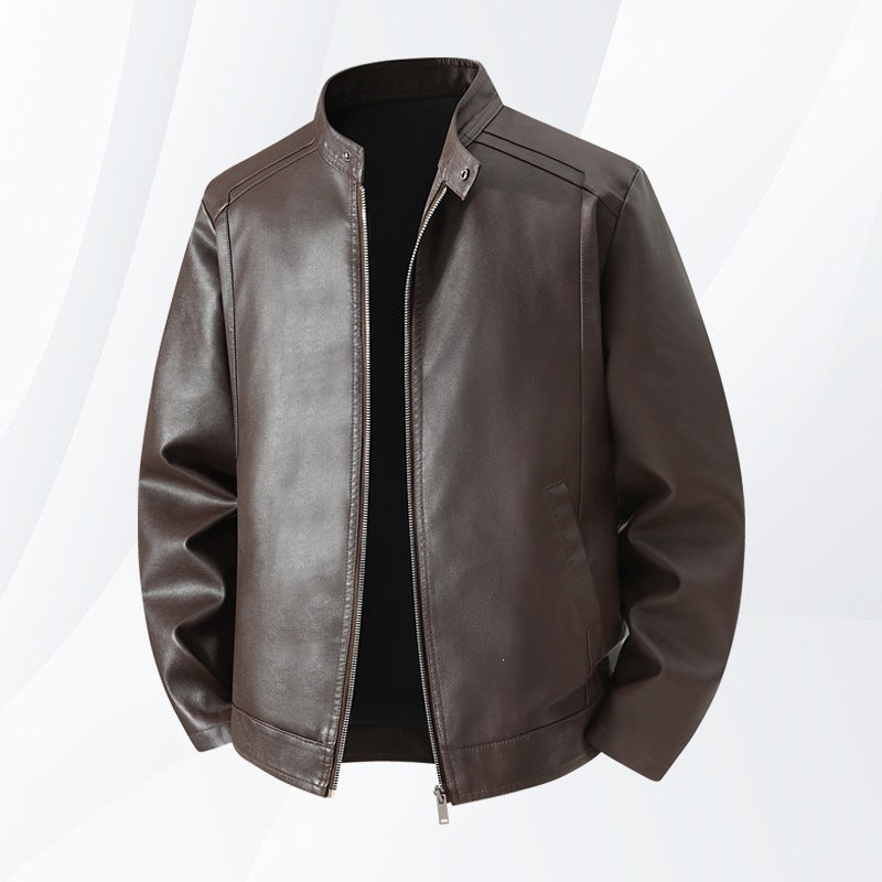 Herren Schlichte Kunstleder-Cityjacke mit Stehkragen, Zweiwege-Reißverschluss & Eingrifftaschen Nord Taschen
