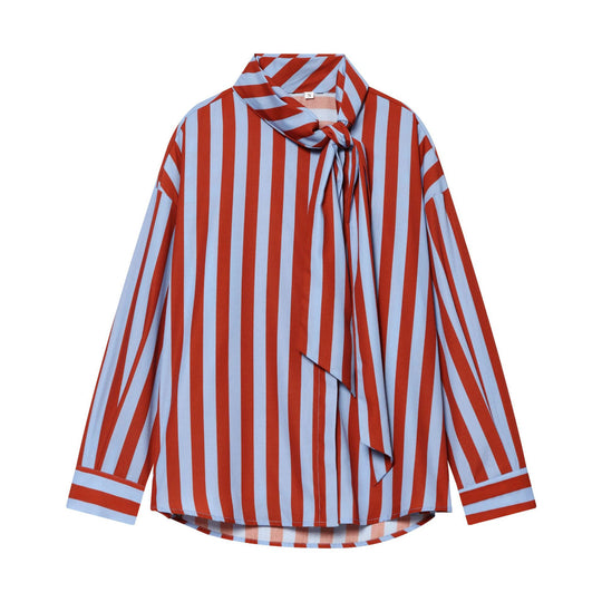 Damen Oversize Bluse mit Schleifenkragen und feinen Streifen Nord Taschen