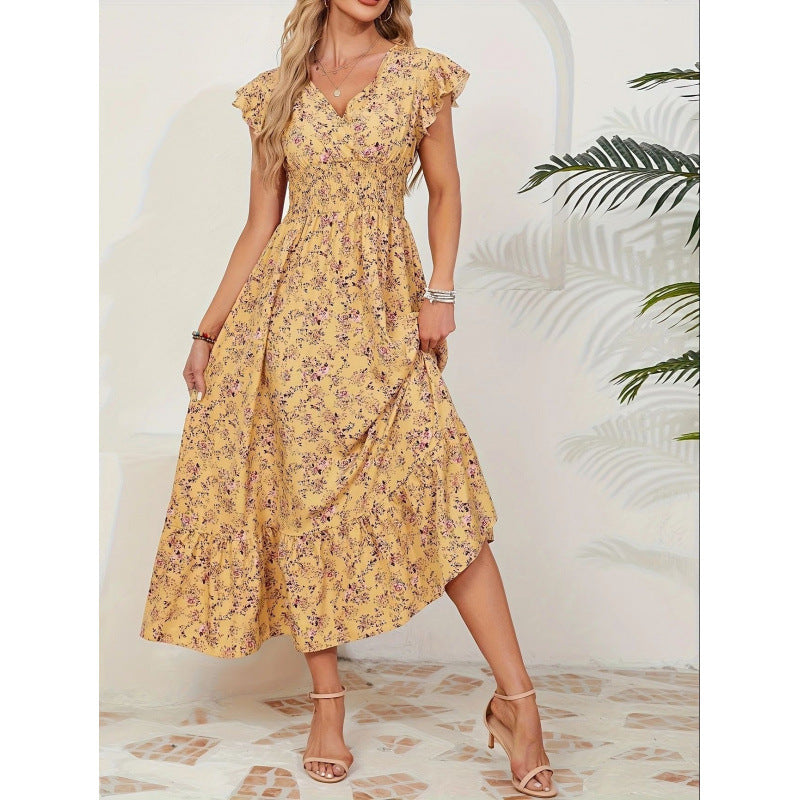 Damen Maxikleid mit floralem Design und voluminösen Ärmeln