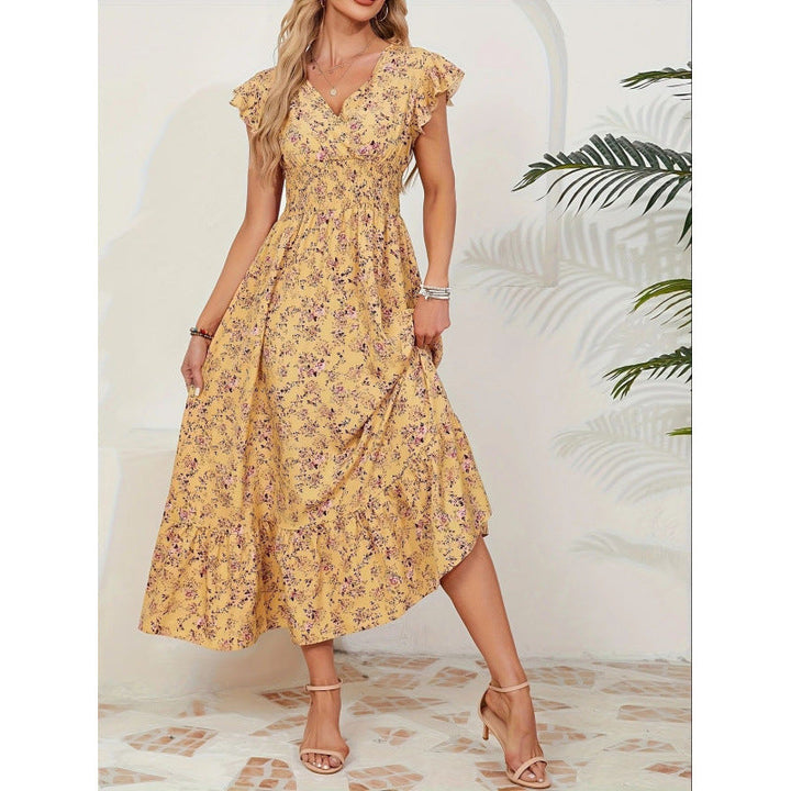 Damen Maxikleid mit floralem Design und voluminösen Ärmeln