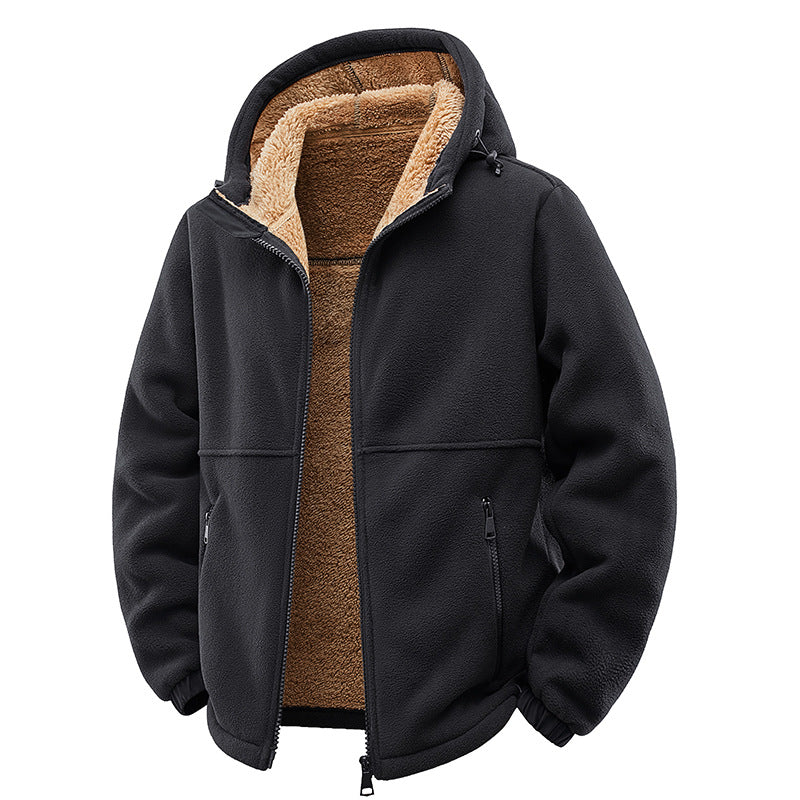 Herren Gefütterte Teddy-Fleece-Kapuzenjacke mit Zwei-Wege-Reißverschluss & Reißverschlusstaschen Nord Taschen