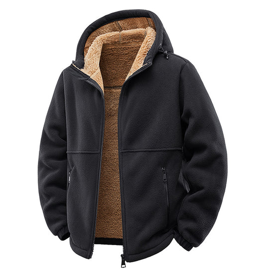 Herren Gefütterte Teddy-Fleece-Kapuzenjacke mit Zwei-Wege-Reißverschluss & Reißverschlusstaschen Nord Taschen