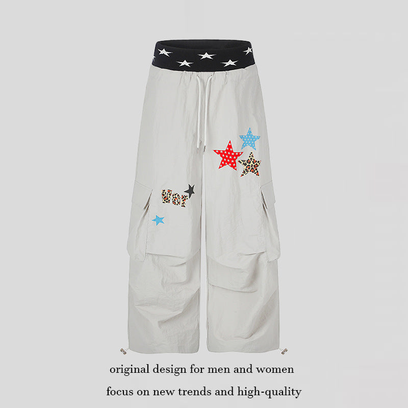 Damen Extraweite Cargo-Palazzo-Hose mit Stern-Jacquardbund, Tunnelzug und verspielten Stern‑Applikationen Nord Taschen