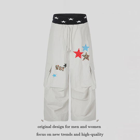 Damen Extraweite Cargo-Palazzo-Hose mit Stern-Jacquardbund, Tunnelzug und verspielten Stern‑Applikationen Nord Taschen