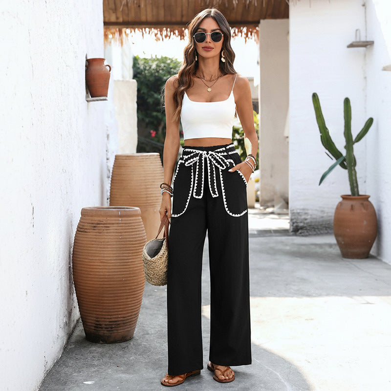 Damen Elegante Hochtaillierte Palazzo-Hose Nord Taschen