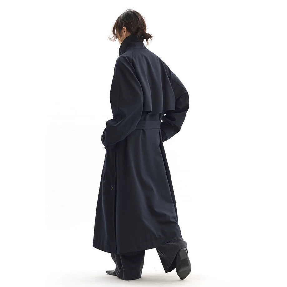 Damen Modischer Langmantel mit hochgeschlossenem Kragen und Taillengürtel Nord Taschen
