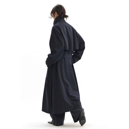 Damen Modischer Langmantel mit hochgeschlossenem Kragen und Taillengürtel Nord Taschen