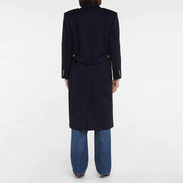 Damen Doppelreihiger Wollmix-Longcoat mit Epauletten und strukturierter Tailoring-Silhouette Nord Taschen