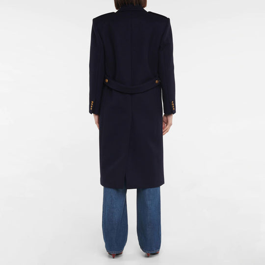 Damen Doppelreihiger Wollmix-Longcoat mit Epauletten und strukturierter Tailoring-Silhouette Nord Taschen
