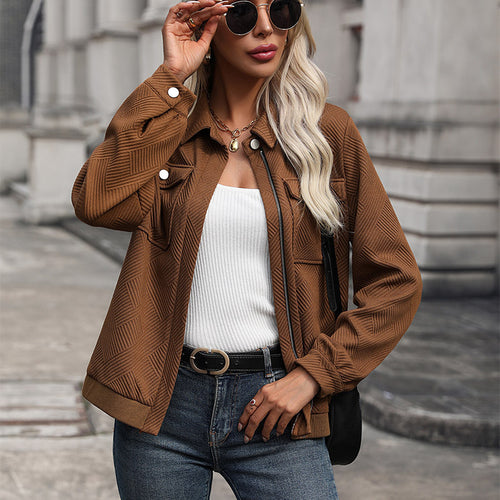 Damen Modische Overshirt-Jacke mit strukturiertem Muster Nord Taschen