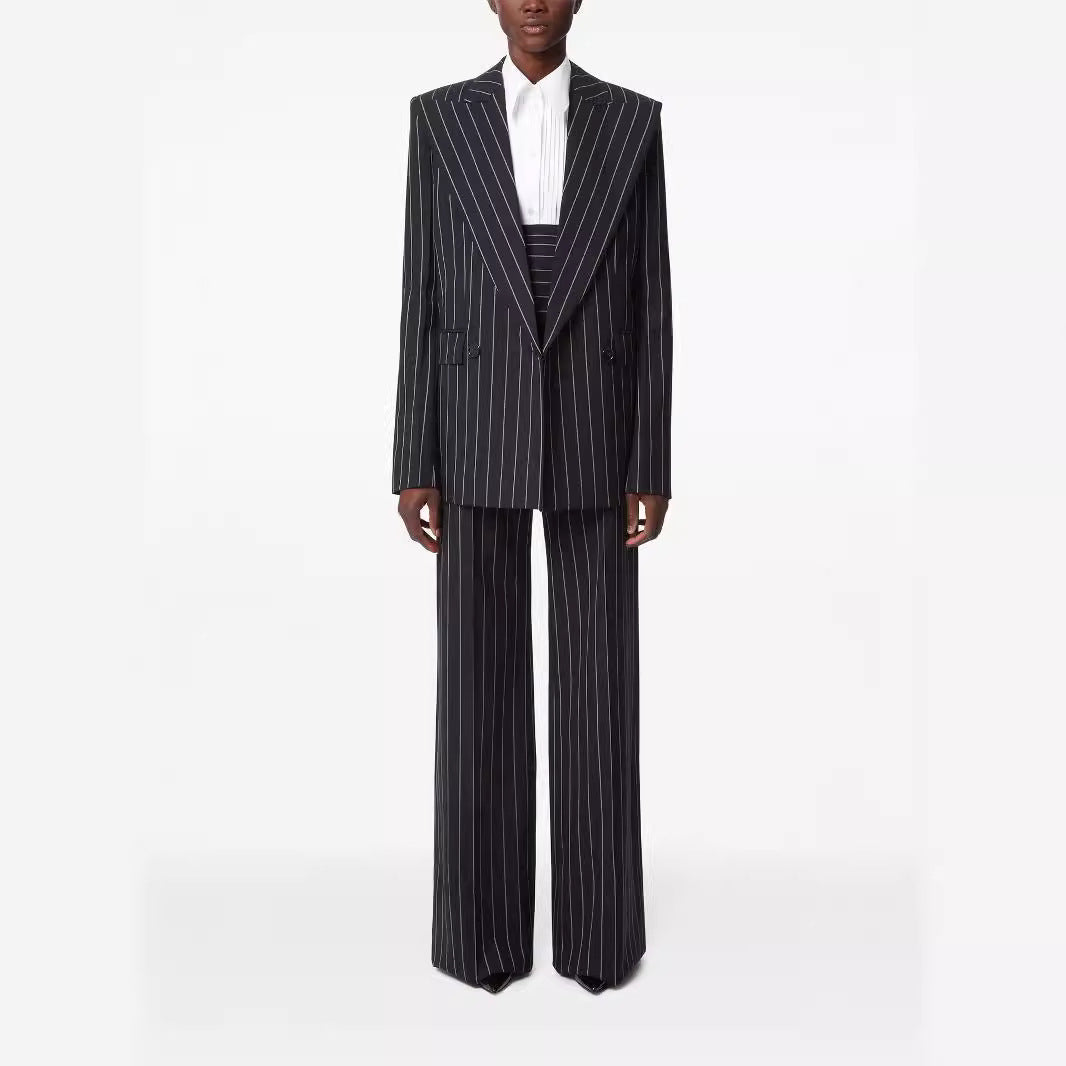 Damen Oversize Nadelstreifen Zweiteiliger Tailoring-Anzug mit weitem High‑Waist‑Hosenbein Nord Taschen
