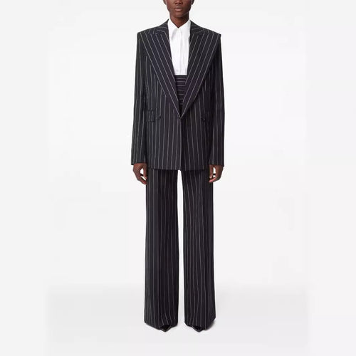 Damen Oversize Nadelstreifen Zweiteiliger Tailoring-Anzug mit weitem High‑Waist‑Hosenbein Nord Taschen
