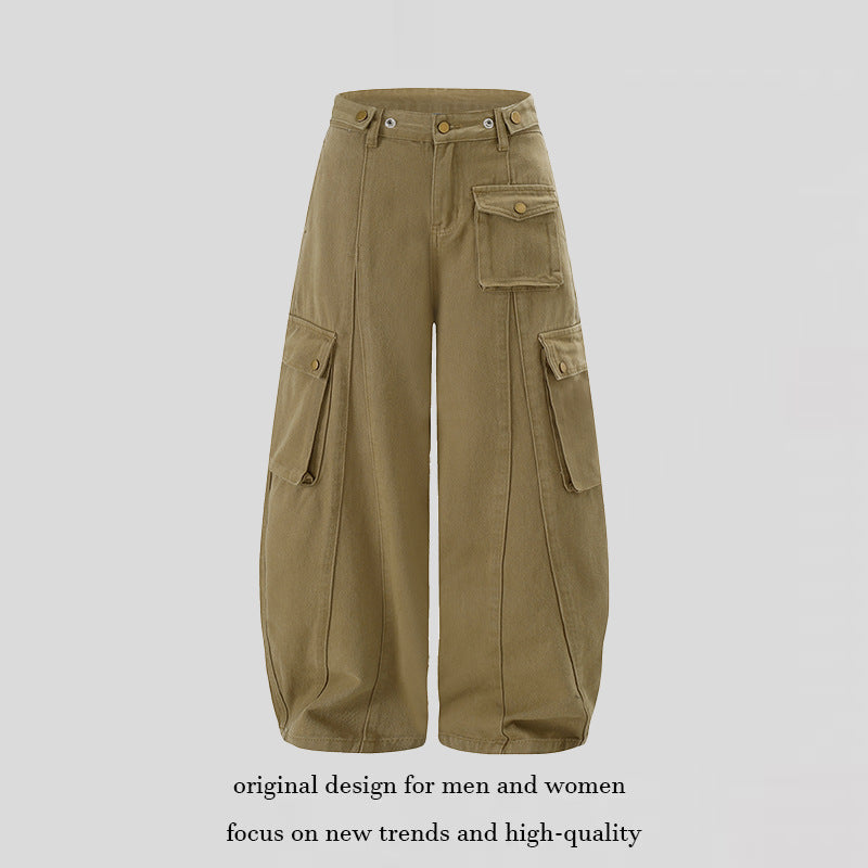 Damen Weite Cargo-Palazzo-Hose mit hohem Bund, Ballon-Saum und mehreren Klappentaschen Nord Taschen