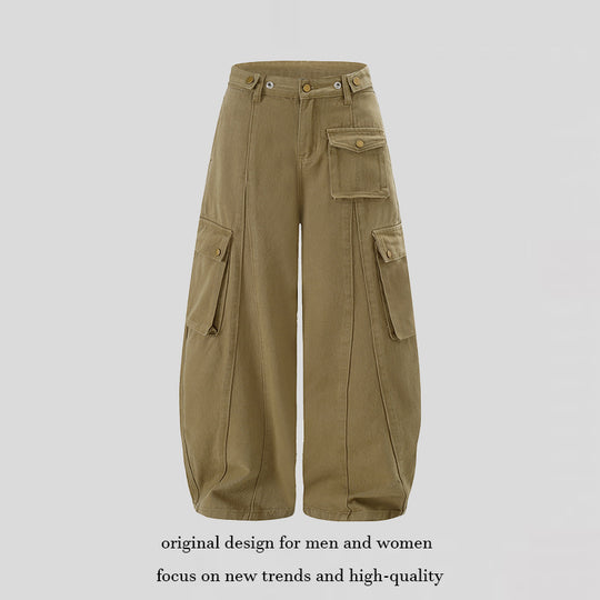 Damen Weite Cargo-Palazzo-Hose mit hohem Bund, Ballon-Saum und mehreren Klappentaschen Nord Taschen