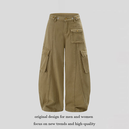 Damen Weite Cargo-Palazzo-Hose mit hohem Bund, Ballon-Saum und mehreren Klappentaschen Nord Taschen