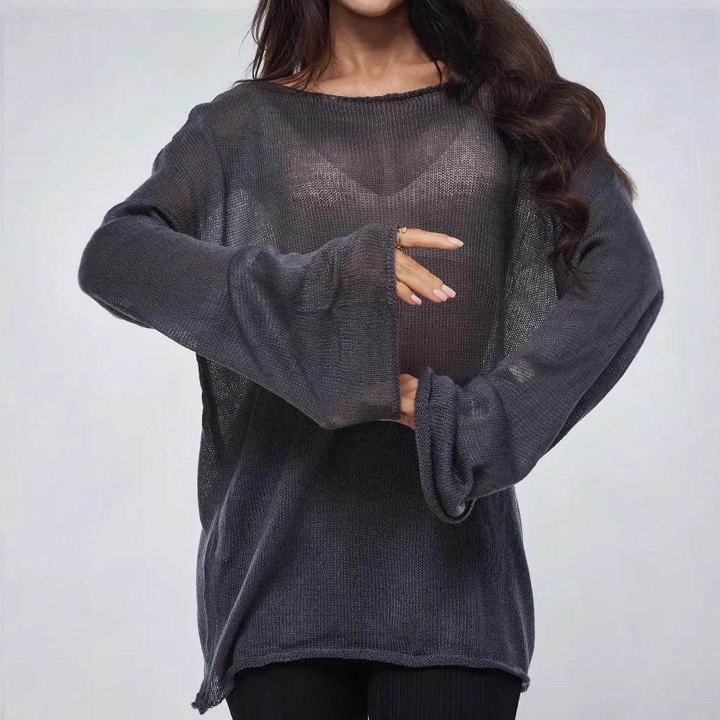 Damen luftiger Oversize-Strickpullover mit weitem Schnitt und transparentem Gew Nord Taschen
