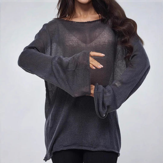 Damen luftiger Oversize-Strickpullover mit weitem Schnitt und transparentem Gew Nord Taschen