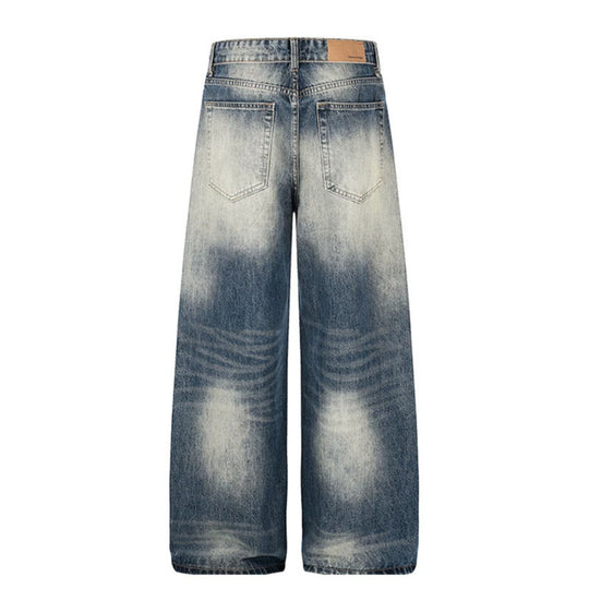 Damen Weite hochgeschnittene Jeanshose im Palazzo‑Schnitt mit Used‑Waschung Nord Taschen