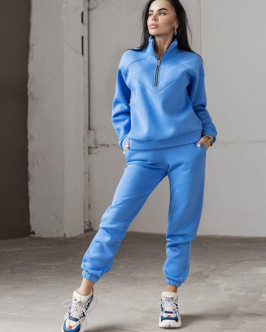 Damen Zweiteiliges Sweat-Loungewear-Set mit Troyer-Reißverschluss und elastischer Jogginghose Nord Taschen