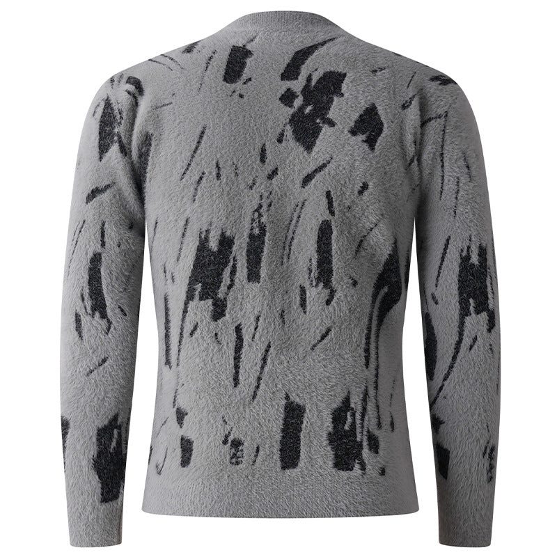 Herren Strukturierter Mockneck-Pullover mit abstraktem Brush-Pattern Nord Taschen