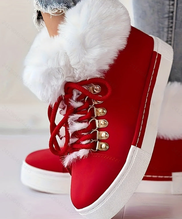 Damen Gefütterte High-Top Sneaker-Boots mit Kunstfellkragen und dekorativer Schnürung Nord Taschen