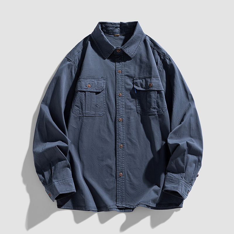 Herren Overshirt aus robustem Baumwoll-Twill mit Pattentaschen und durchgehender Knopfleiste Nord Taschen