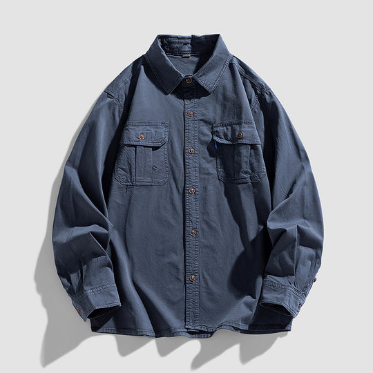 Herren Overshirt aus robustem Baumwoll-Twill mit Pattentaschen und durchgehender Knopfleiste Nord Taschen