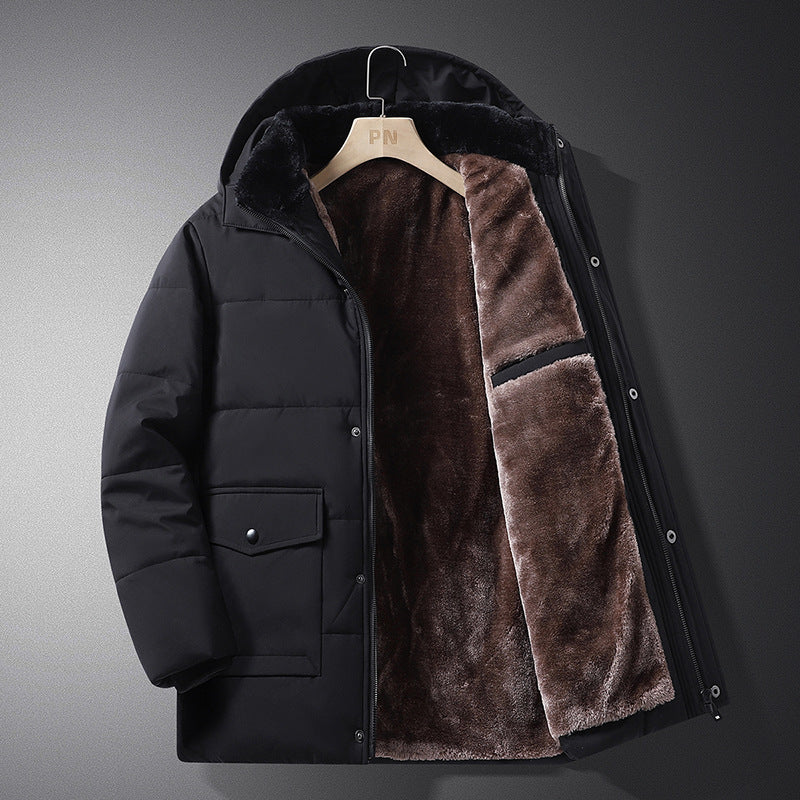 Herren Kurzparka mit gesteppter Thermofütterung, Kapuzenansatz und Multifunktionsklappentaschen Nord Taschen