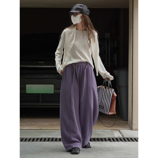 Damen weite High-Waist Lounge-Hose aus Sweatstoff mit Kordelzug Nord Taschen