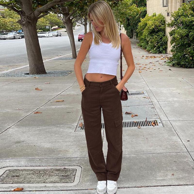 Damen Hochtaillierte Relaxed-Cargo-Hose mit weitem Bein und Knieabnähern Nord Taschen