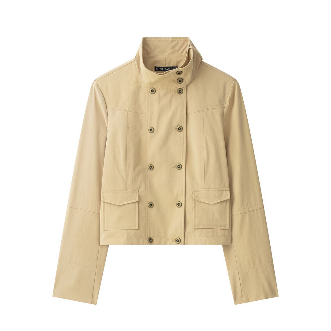Damen Kurzer Doppelreihiger Field‑Blouson im Utility‑Stil mit Stehkragen Nord Taschen