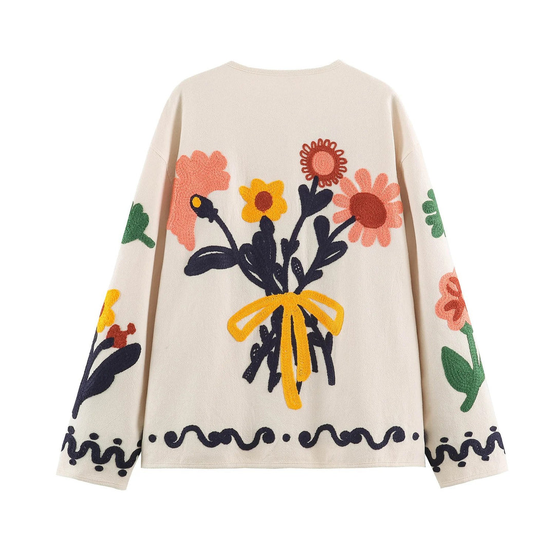 Damen Bestickte Oversize‑Jacke mit floralen Applikationen Nord Taschen
