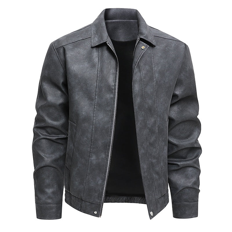 Herren Kurz geschnittene Kunstlederjacke im Vintage‑Look mit Hemdkragen & durchgehendem Reißverschluss Nord Taschen